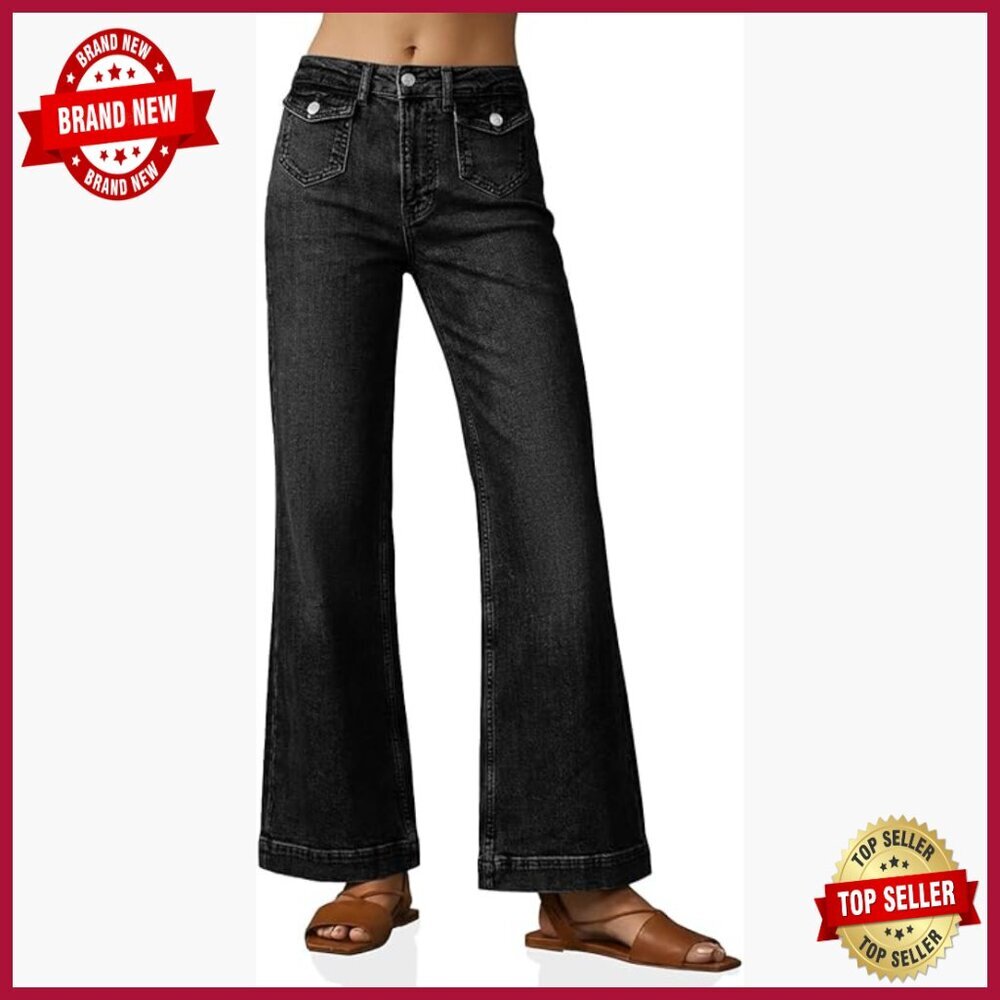High Waisted Wide Leg Jeans Stretch Denim Boyfriend Fit Pilcro Pockets